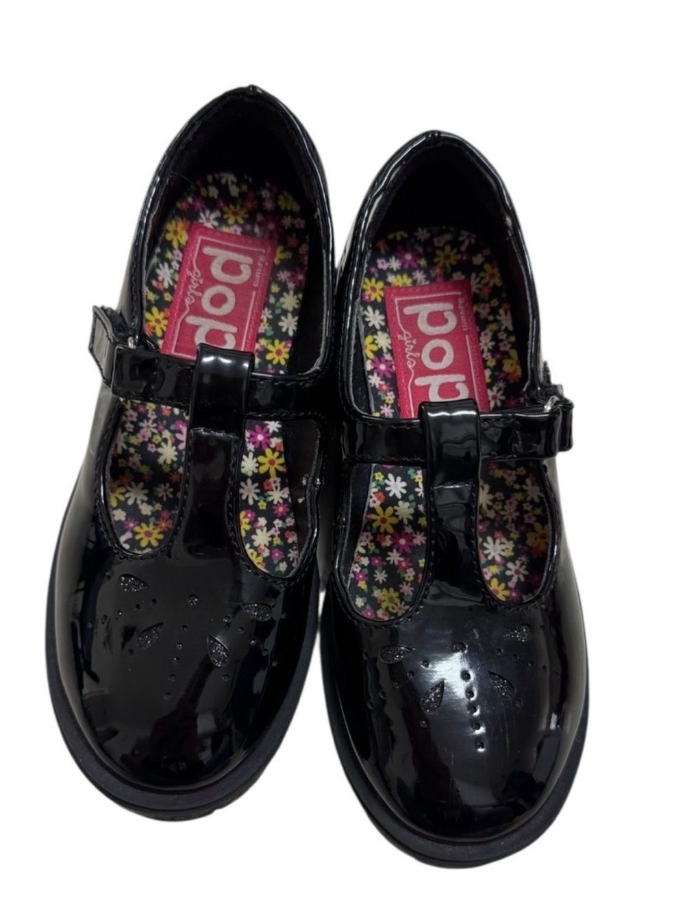 Edelman Presents POP Girls Size 12 Black Patent Leather T Strap Waffle Stompers